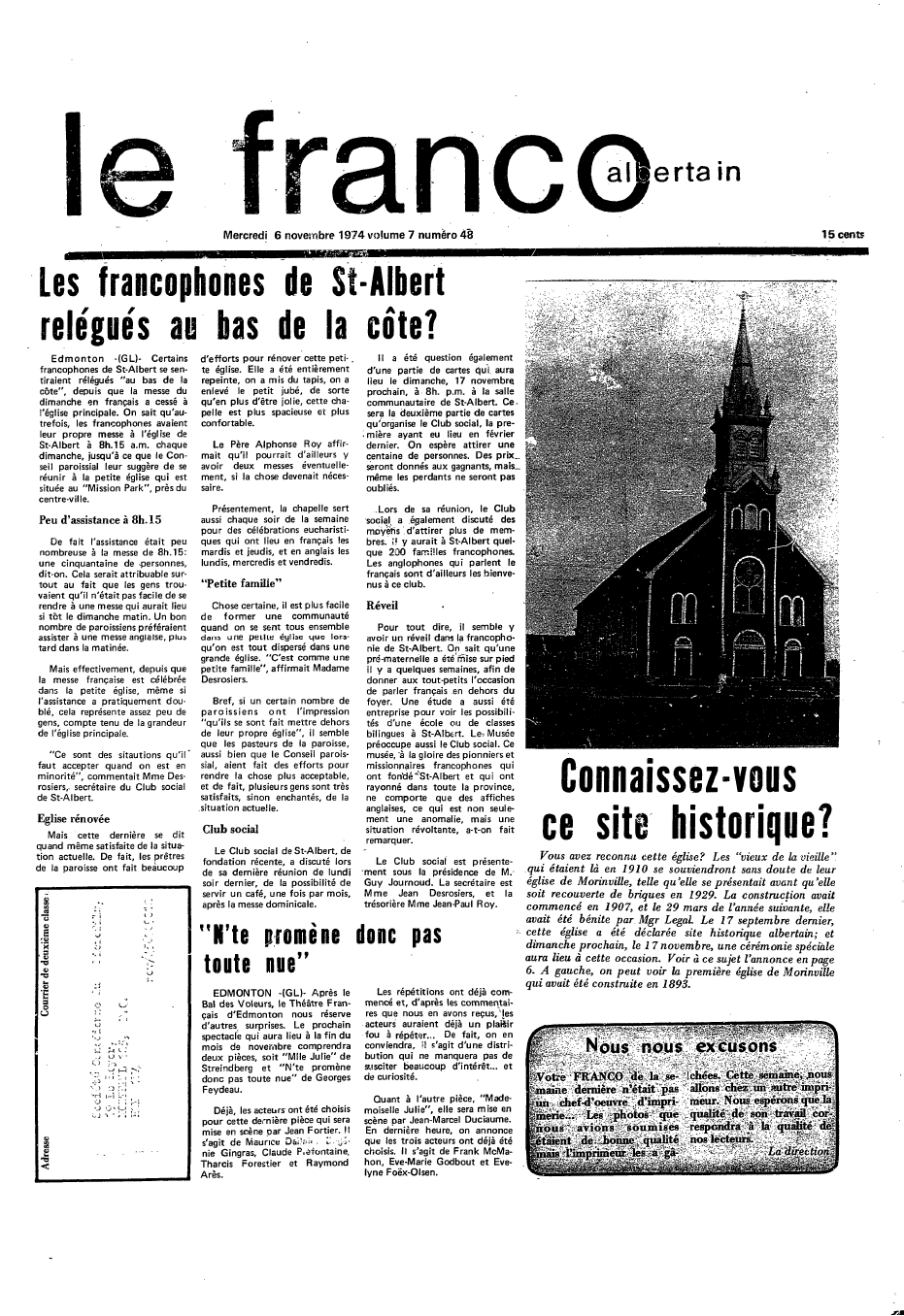 Le franco-albertain November 6, 1974 Page 1