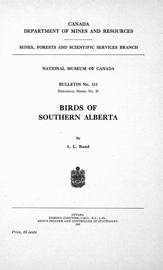 Birds of Southern Alberta A.L. Rand